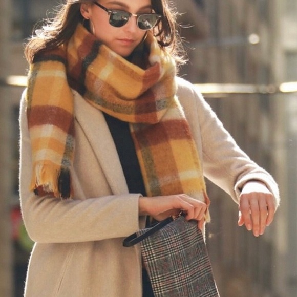 Plaid Brushed Fringe Long Scarf - Picture 4 of 7